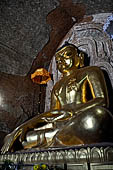 Bagan Myanmar. Htilominlo temple. Main Buddha statue of the ground floor. 